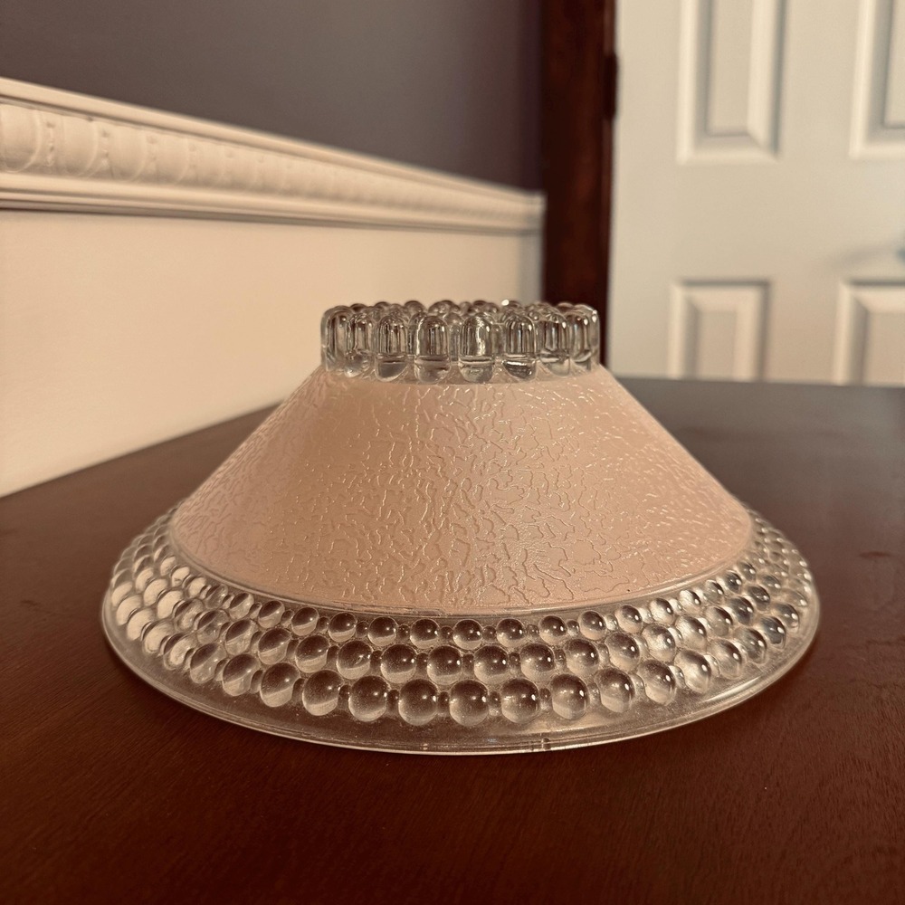 Vintage Ceiling Light Fixture Shade Hobnail MCM Textured Glass Pink Semi Flush